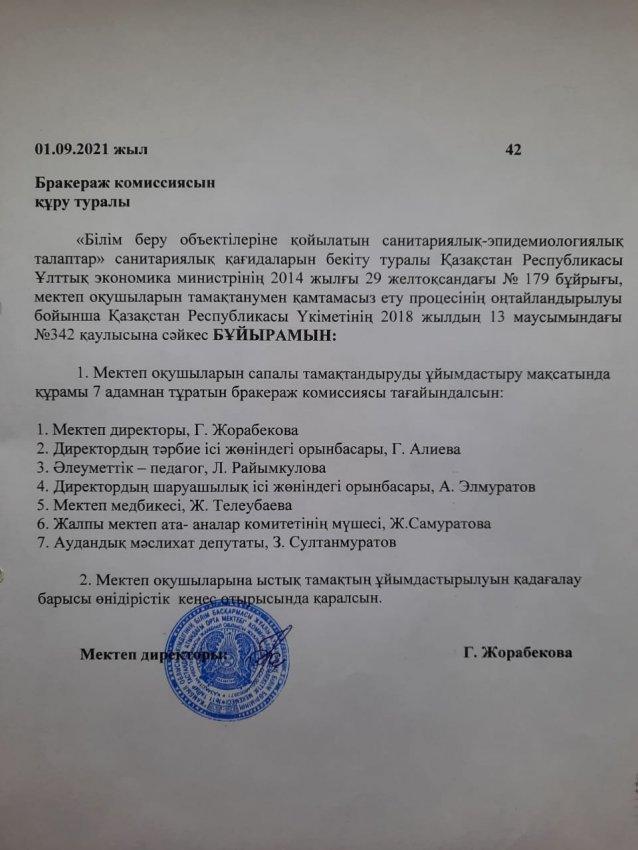 №11  Тайыр Тастандиев атындағы орта мектебінің бракеражды комиссиясы